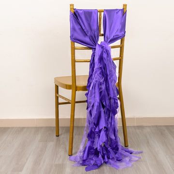 Elevate Your Event with Purple Curly Willow Chiffon Satin Chair Sashes