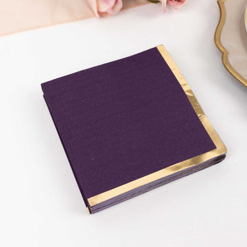 <strong>Soft Purple Paper Beverage Napkins With Gold Foil Edge</strong>