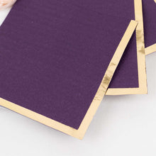 50 Pack Purple Paper Beverage Napkins with Gold Foil Edge