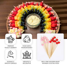 100 Pack Red Pink Biodegradable Bamboo Heart Skewers Cocktail Sticks, Eco Friendly Fruit Appetizer
