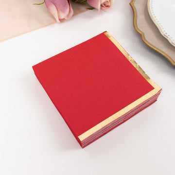 <strong>Red Soft Paper Beverage Napkins With Gold Foil Edge</strong>