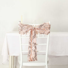 5 Pack Rose Gold Leaf Vine Embroidered Sequin Tulle Chair Sashes