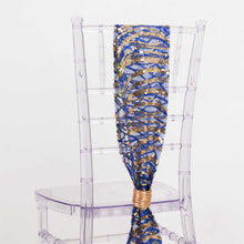 Royal Blue Wave Mesh Chair Sashes With Gold Embroidered Sequins