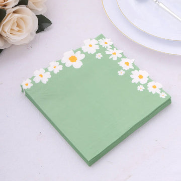 Elevate Your Event with Sage Green Daisy Flower Paper Cocktail Napkins