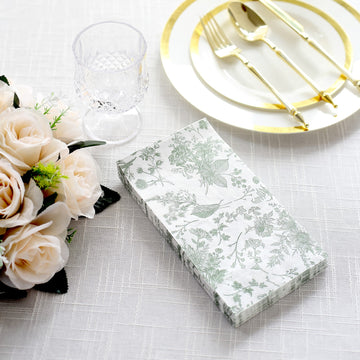 Elevate Your Table with White Sage Green Floral Print Napkins