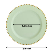 10 Pack Sage Green Plastic Appetizer Dessert Plates with Gold Beaded Rim, Disposable Round