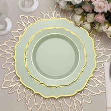 Gold Rimmed 8 Inch Sage Green Plastic Salad Plates Disposable