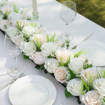 Create Lasting Memories with the Cream Ivory Silk Rose Flower Panel Table Runner