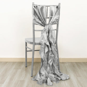 Elevate Your Event with Silver Curly Willow Chiffon Satin Chair Sashes