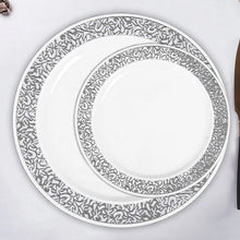 Silver Lace Rim White Dessert Plates 6 Inch 10 Pack Disposable Plastic