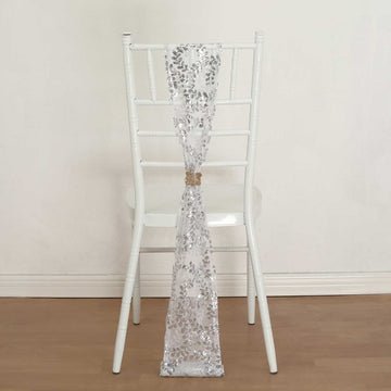 Silver Leaf Vine Embroidered Sequin Tulle Cloth Chair Sashes