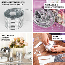 3 Pack Silver Self-Adhesive Glass Mirrors Mosaic Tiles, Mini Square Real Glass Mirror Sticker Rolls