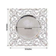 6 Pack Silver Square Acrylic Charger Plates with Hollow Lace Border