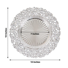 6 Pack Silver Vintage Floral Acrylic Charger Plates With Carved Borders, Round Dinner Charger Event