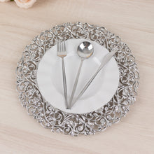 6 Pack Silver Vintage Floral Acrylic Charger Plates With Carved Borders, Round Dinner Charger Event