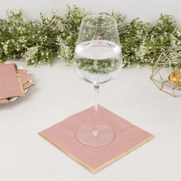 Dusty Rose Soft 2 Ply Paper Beverage Napkins with Gold Foil Edge