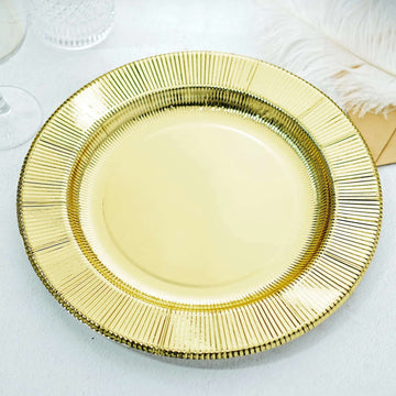25 Pack Sunray Metallic Gold Disposable Charger Plates, Cardboard Serving Tray, Round 350 GSM 13"