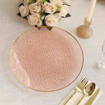 Convenience Meets Style with Transparent Blush Hammered Plastic Charger Plates