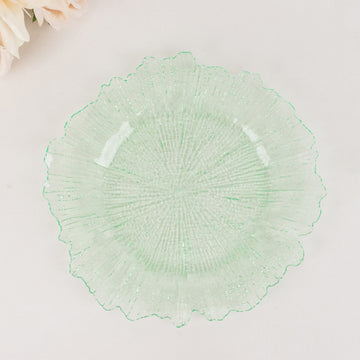 6 Pack Transparent Green Round Reef Acrylic Plastic Charger Plates, Dinner Charger Plates 13"