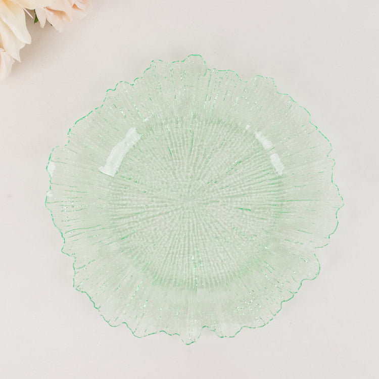 6 Pack Transparent Green Round Reef Acrylic Plastic Charger Plates, Dinner Charger Plates