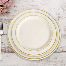 Tres Chic Gold Rim Ivory Plastic Dessert Plates 8 Inch 10 Pack Disposable