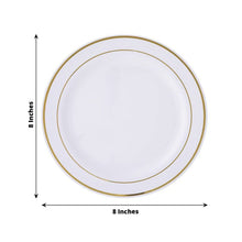 White 8 Inch Plastic Appetizer Plates With Tres Chic Gold Rim Pack Of 10 Disposable