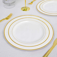 Set Of 10 Disposable 8 Inch White Plastic Plates With Tres Chic Gold Rim
