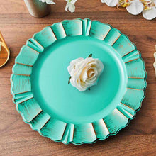 13 Inch Round Turquoise Charger Plate With Wavy Gold Brushed Rim