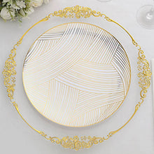 10 Pack | 10inches White And Gold Wave Brush Stroked Plastic Dinner Plates, Disposable Party Plates