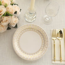 25 Pack White Dinner Paper Plates With Gold Basketweave Pattern Rim, 9inch Round Disposable Party