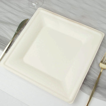 Elegant White Biodegradable Bagasse Square Dinner Plates for Stylish Events