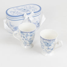 White Blue Chinoiserie Bridal Shower Gift Set, 2 Pack Porcelain Coffee Mugs With Matching Keepsake
