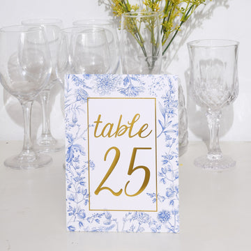 Captivating White Blue Double Sided Paper Wedding Table Numbers