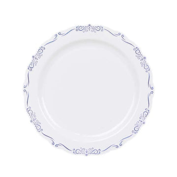 Elegant White Blue Vintage Rim Hard Plastic Dessert Plates