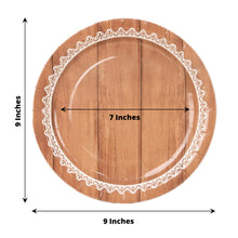 25 Pack Brown Wood Grain Print Paper Dinner Plates With Floral Lace Rim, Round Disposable