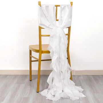 Ethereal White Curly Willow Chiffon Satin Chair Sashes