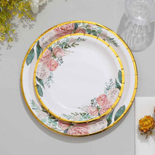 7 Inch Size White Floral Designed Paper Plates With Gold Rim