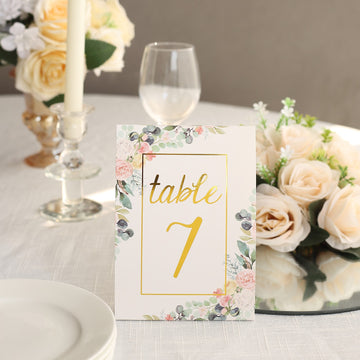 Elegant White Gold Double Sided Paper Wedding Table Numbers