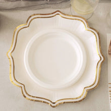 25 Pack White And Gold Scallop Rim Paper Plates 10 Inch