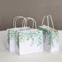 12 Pack White Green Eucalyptus Leaves Paper Gift Bags With Handles, Party Favor Goodie Bags 6inch