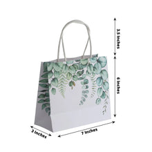 12 Pack White Green Eucalyptus Leaves Paper Gift Bags With Handles, Party Favor Goodie