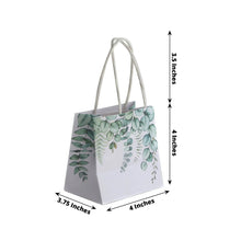 12 Pack White Green Eucalyptus Leaves Paper Gift Bags With Handles, Small Party Favor Goodie Bags