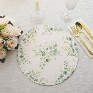 Elegant White Green Disposable Placemats with Eucalyptus Leaves Print
