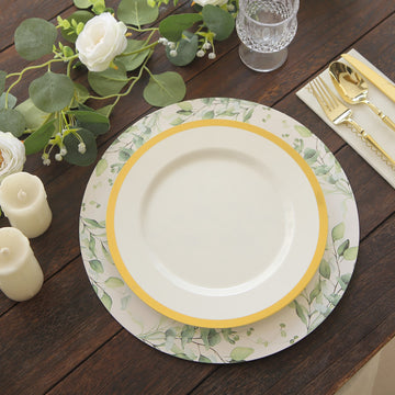 Create a Natural Oasis with White Green Eucalyptus Leaves Charger Plates