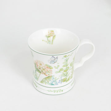 Versatile White Green Leaves Design Mugs and Tea Cups