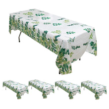 5 Pack White Green Rectangle Plastic Tablecloths With Eucalyptus Leaves Print