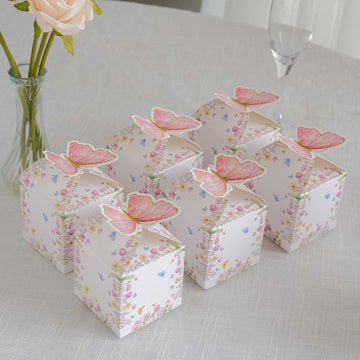 <strong>Enchanting White Pink Glitter Butterfly Top Party Favor Boxes</strong>