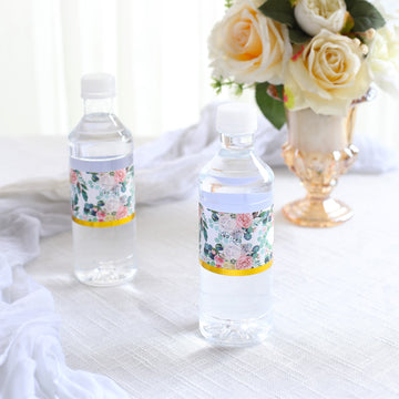 Elevate Your Event with White Pink Peony Water Bottle Labels