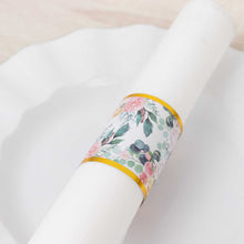 50 Pack Pink Peony Floral Paper Napkin Rings with Gold Edge