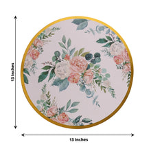 6 Pack White Pink Peony Flowers Print Disposable Serving Trays with Gold Rim, 13inch Round